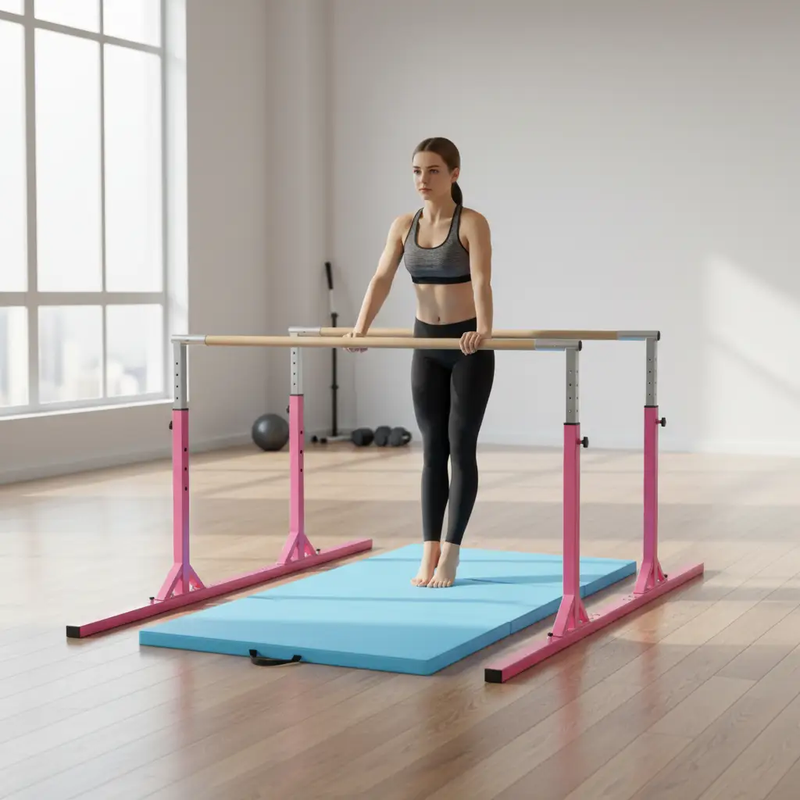 Yoga Set: 4-Panel Gymnastics Mat + Gymnastic Training Parallel Bars by DirectDeals