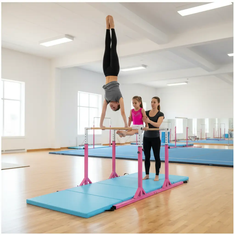 Yoga Set: 4-Panel Gymnastics Mat + Gymnastic Training Parallel Bars by DirectDeals