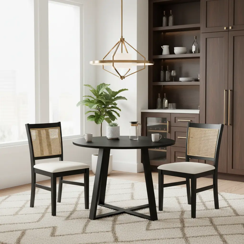3-Piece Mid-Century Dining Set with 36‚Äù Round Pedestal Table and 2 Farmhouse Rattan Dining Chairs by DirectDeals