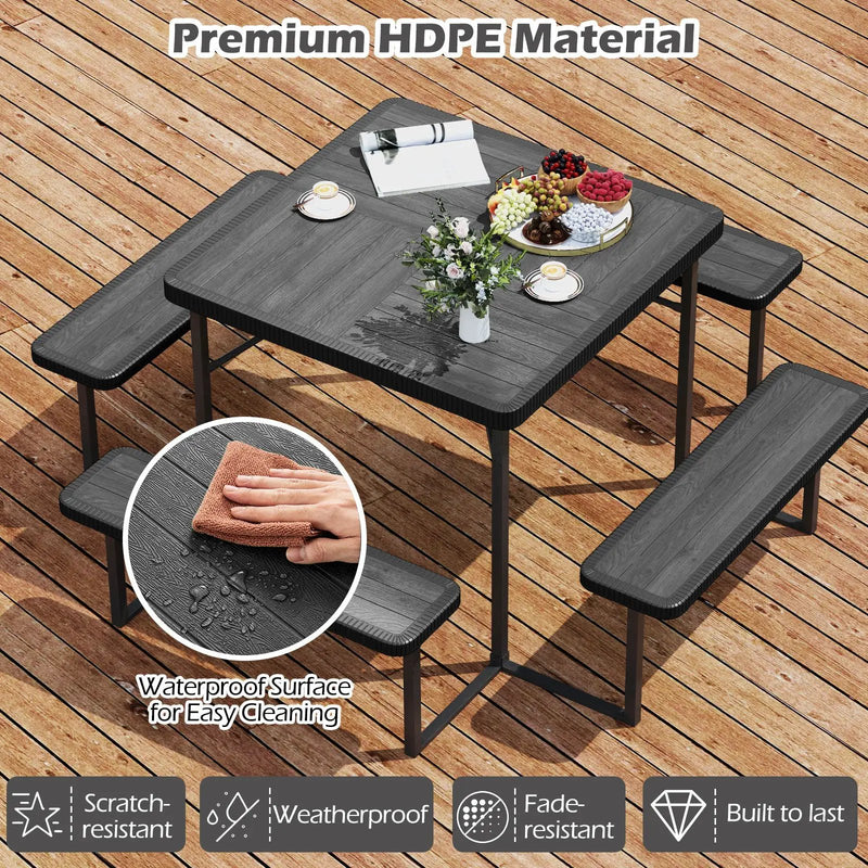 Outdoor Picnic Table Bench Set with Umbrella and Base for 4-8 People by DirectDeals