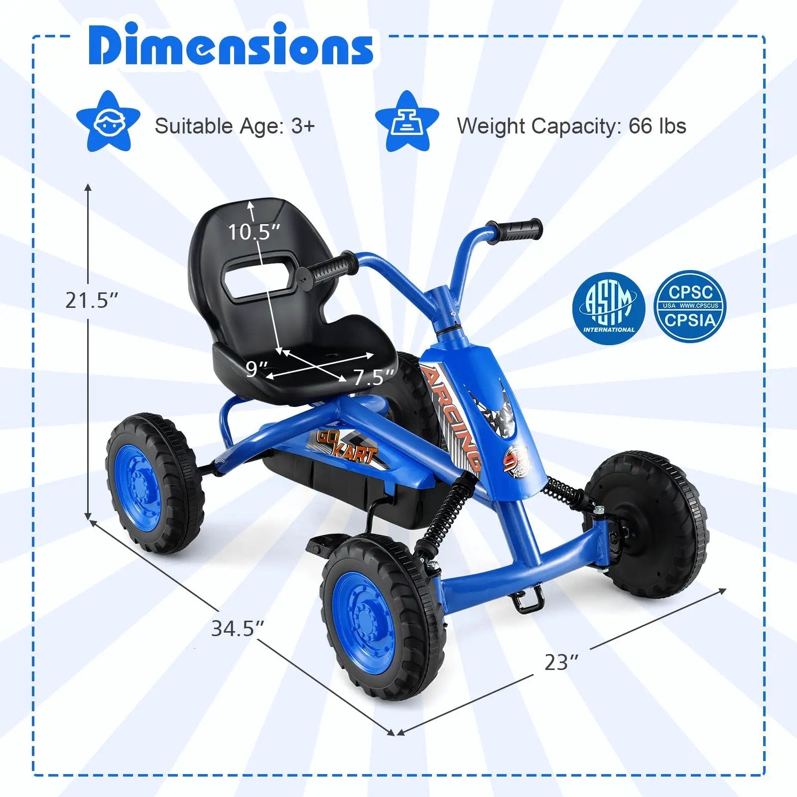 Go Kart for Kids 4 Wheel with Steering Handlebars and Adjustable Seat by DirectDeals