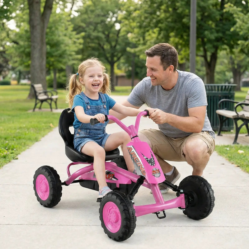 Go Kart for Kids 4 Wheel with Steering Handlebars and Adjustable Seat by DirectDeals
