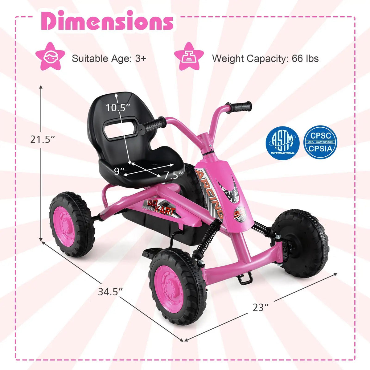 Go Kart for Kids 4 Wheel with Steering Handlebars and Adjustable Seat, photo 19 of 32