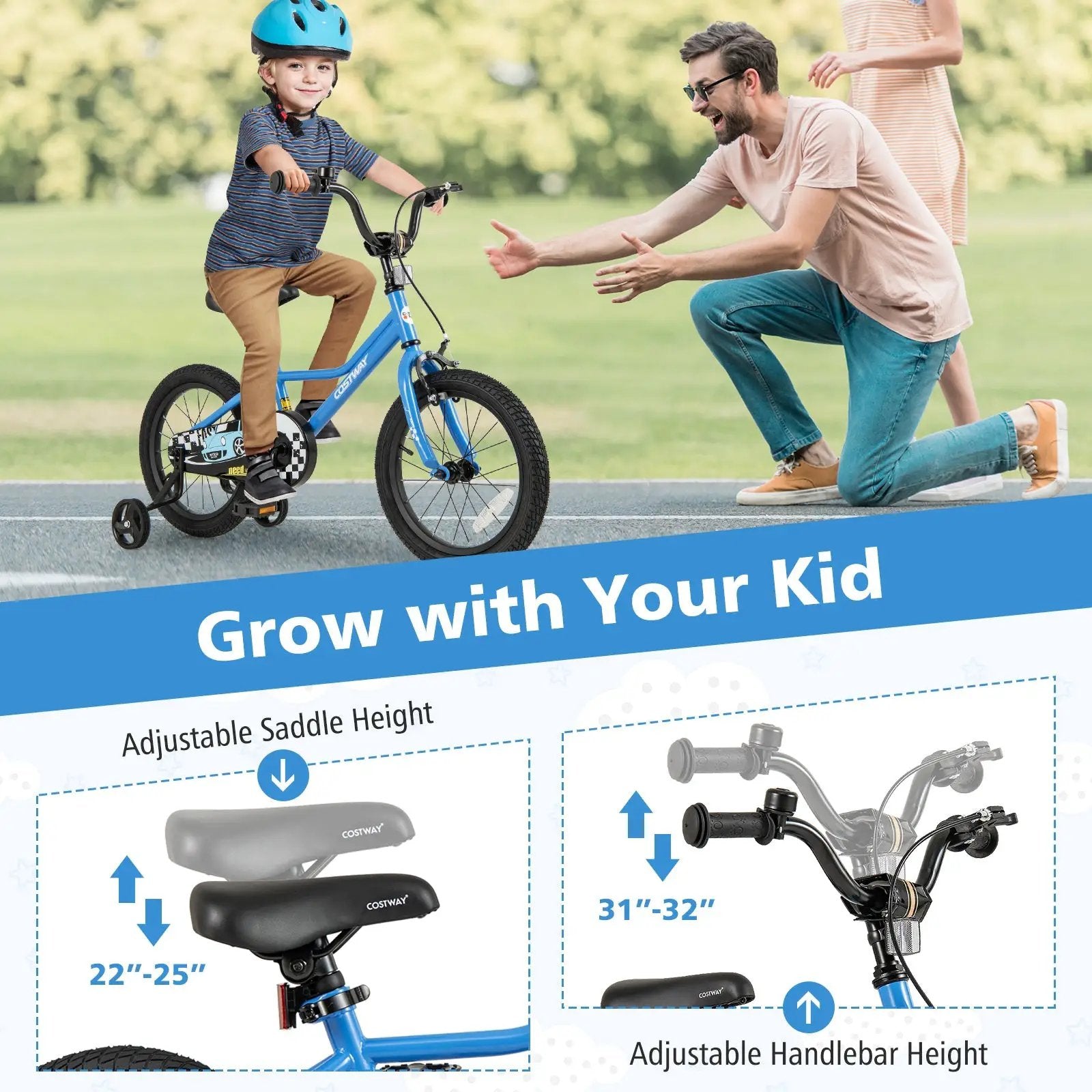 16 Inch Kids Bike Navy with Helmet Protective Set by DirectDeals