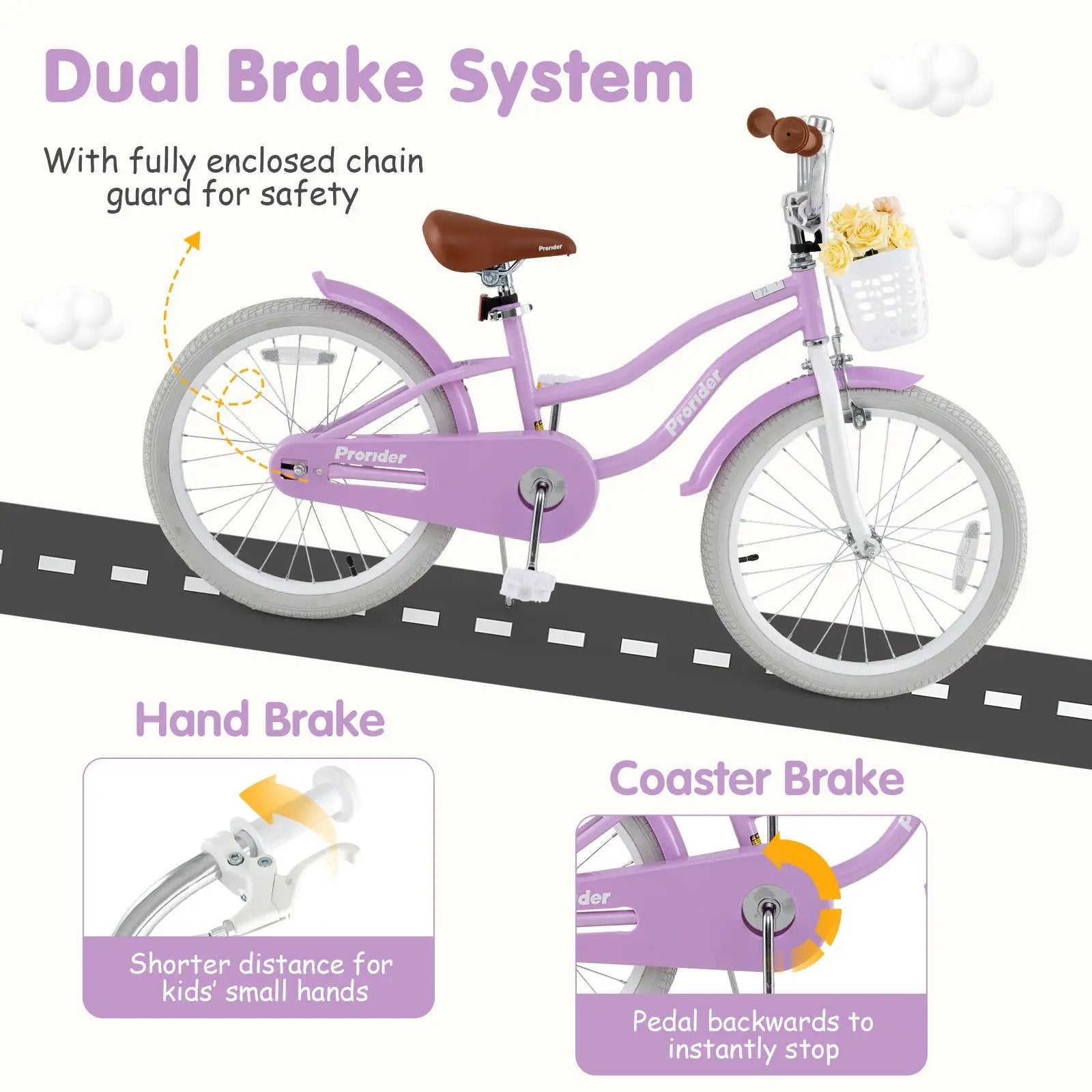 20 Inch Kids Bike with Helmet Protective Set Purple by DirectDeals