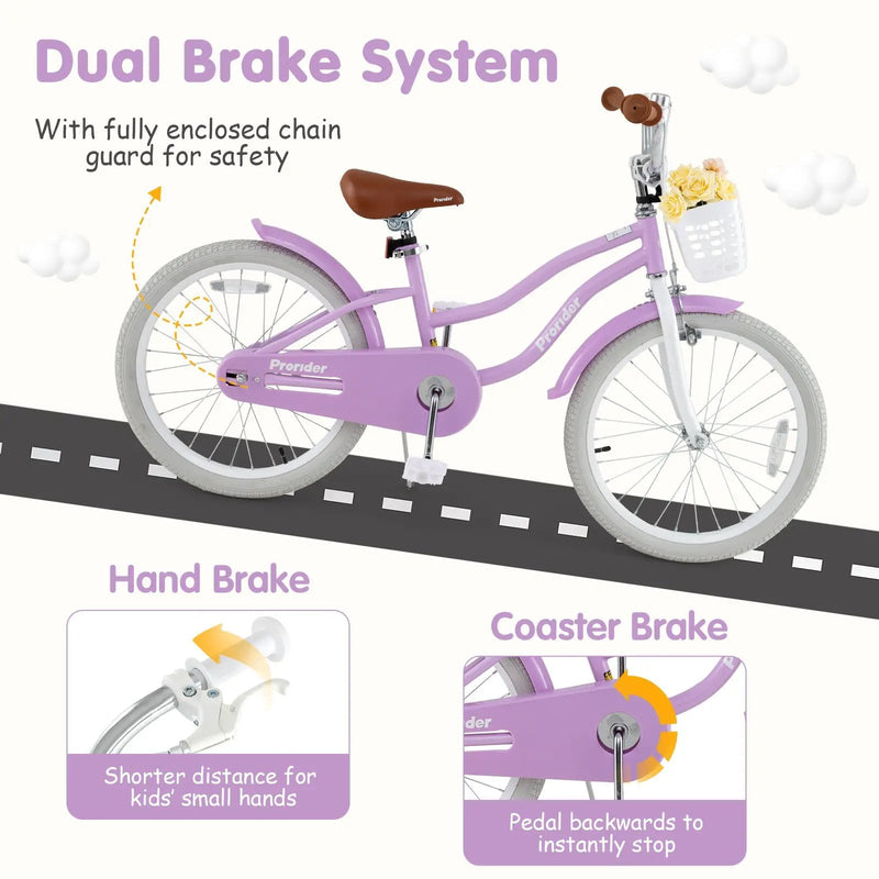 20 Inch Kids Bike with Helmet Protective Set Purple by DirectDeals