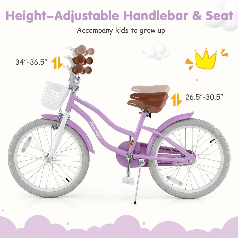 20 Inch Kids Bike with Helmet Protective Set Purple by DirectDeals