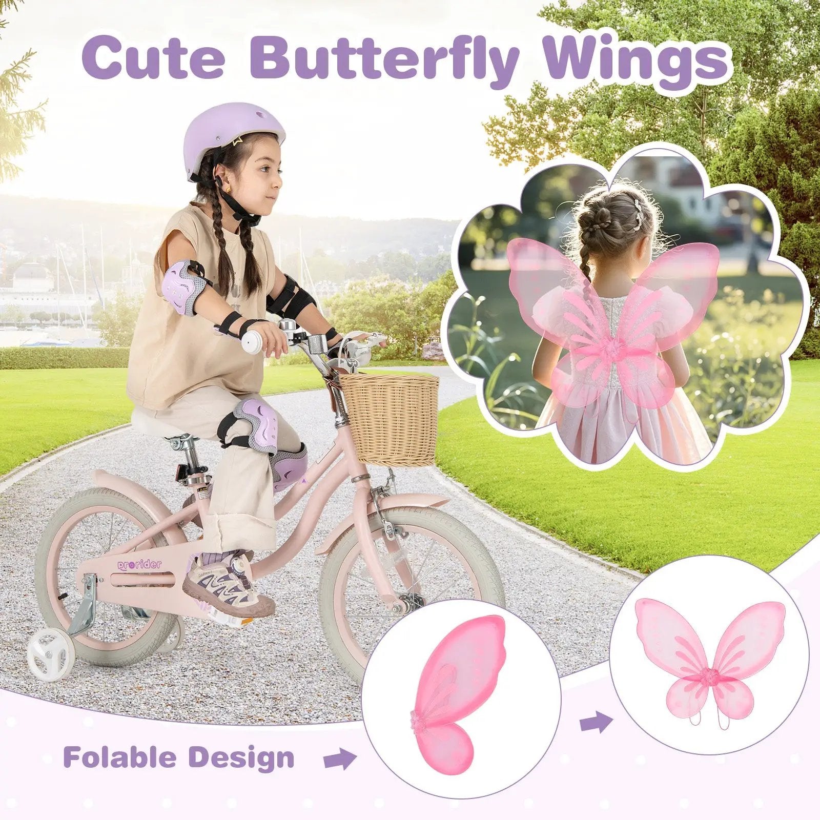 20 Inch Kids Bike with Helmet Protective Set Purple by DirectDeals