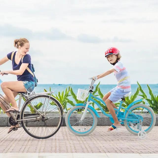 18 Inch Kids Bike with Helmet Protective Set Blue by DirectDeals