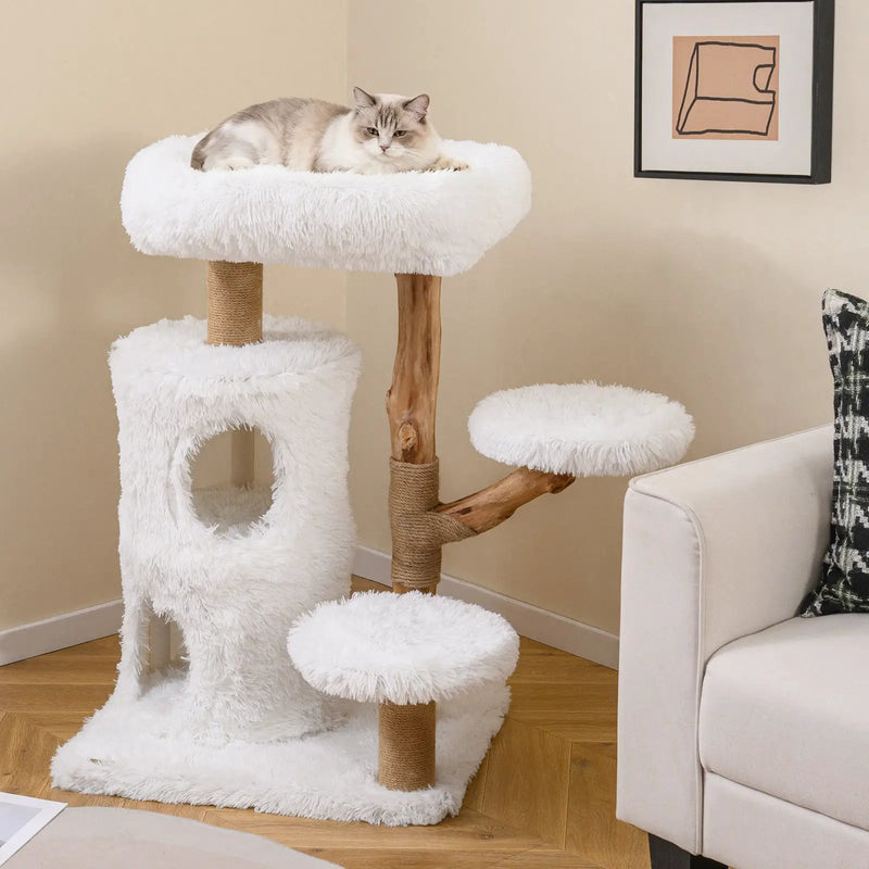 Modern Cat Tree for Indoor Cats 30.5 Cat Tower with Real Solid Wood Branches-White by DirectDeals