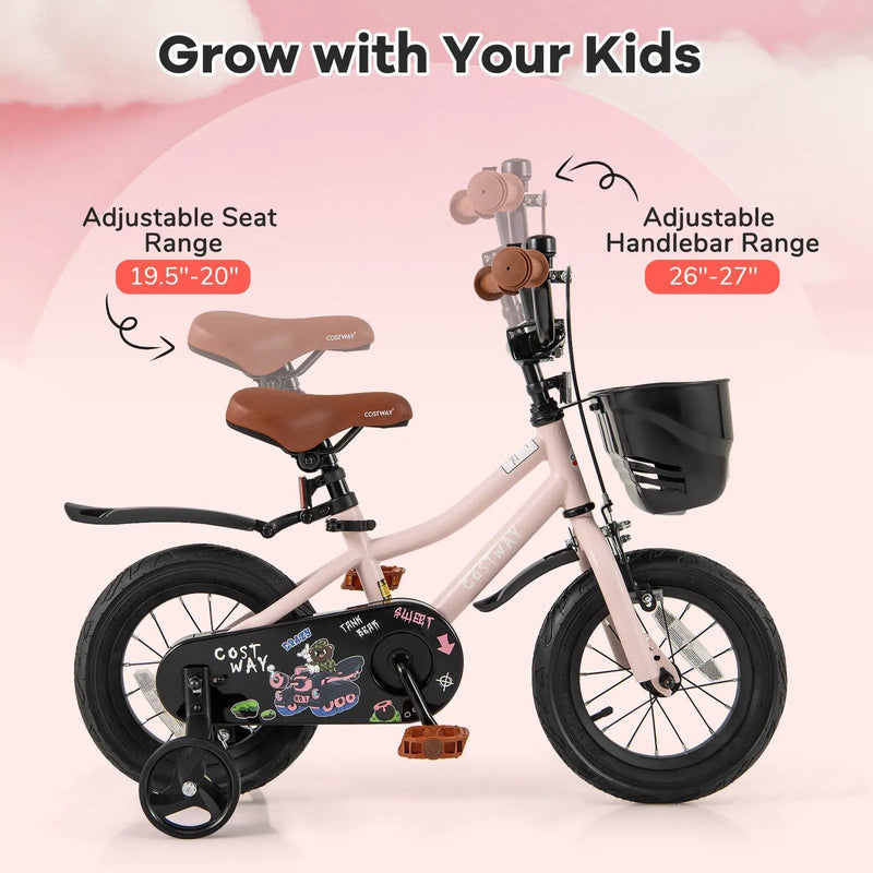 12 Inch Kids Bike with Helmet Protective Set Black & Pink by DirectDeals