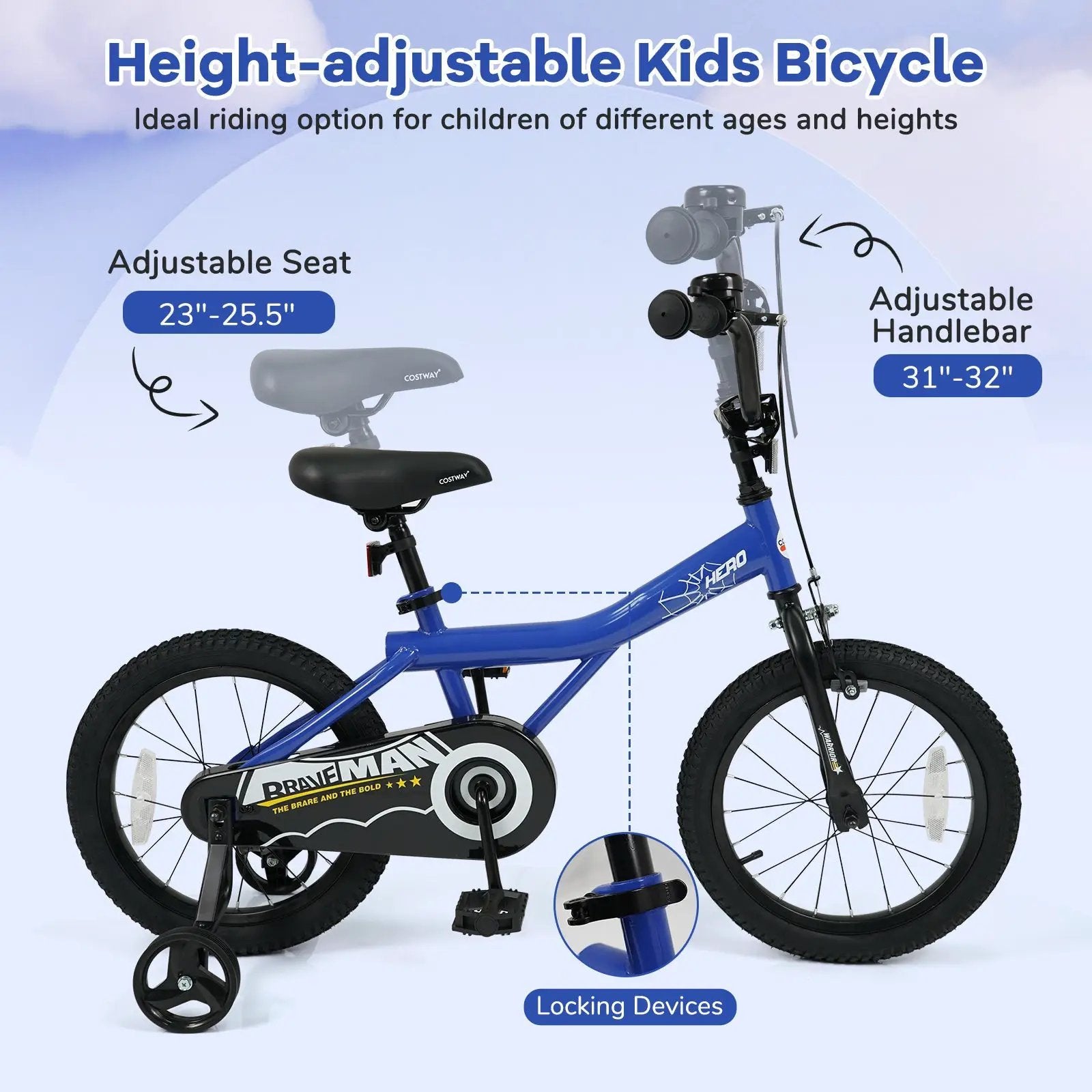 16 Inch Kids Bike with Helmet Protective Set Dark Blue by DirectDeals