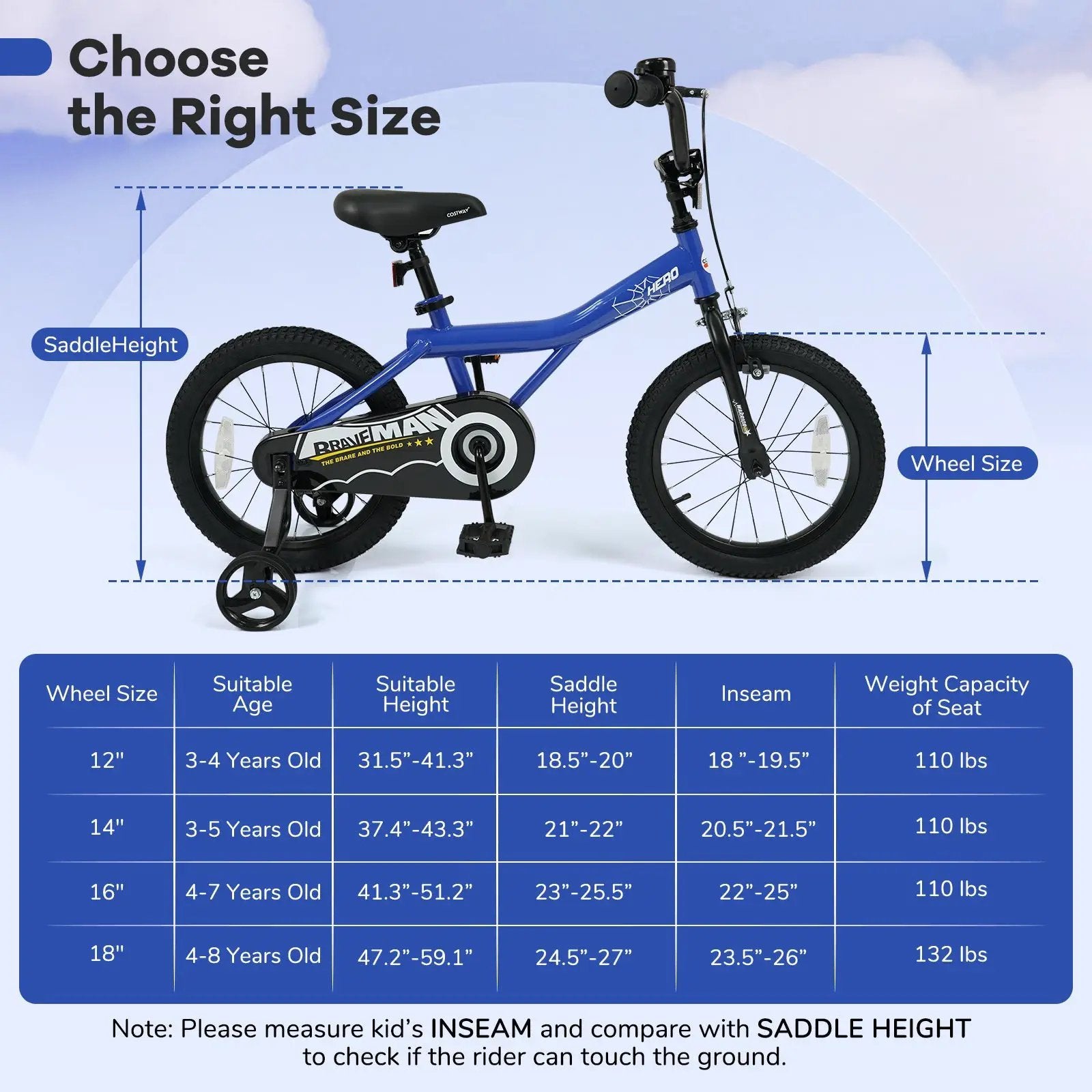 16 Inch Kids Bike with Helmet Protective Set Dark Blue by DirectDeals