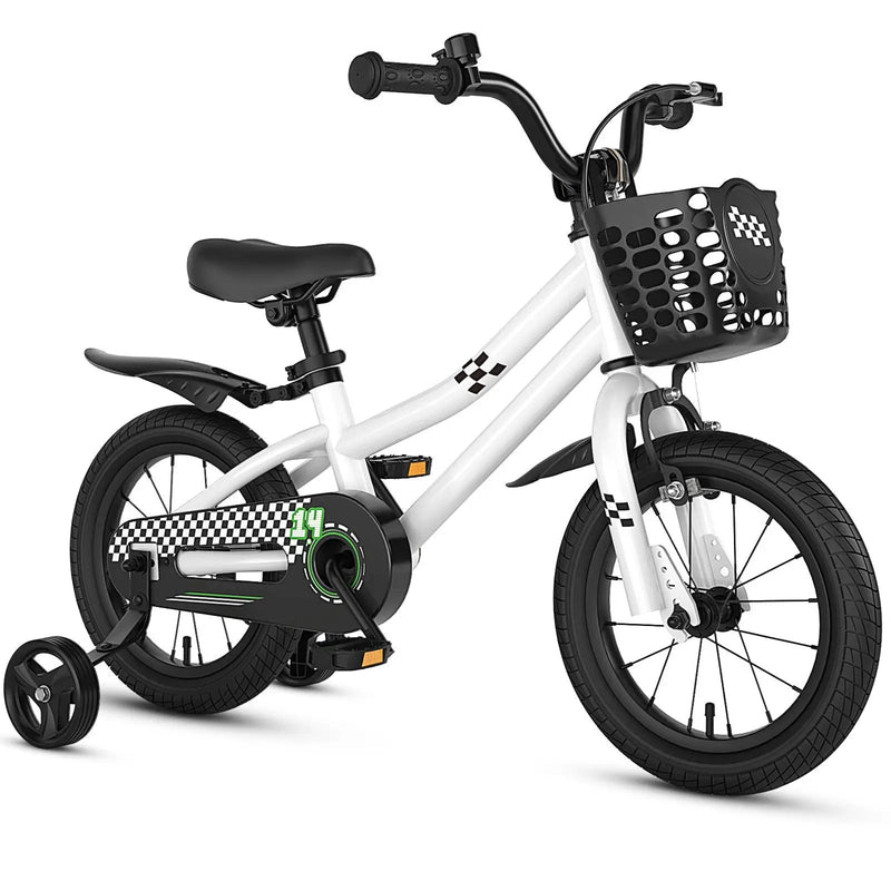 14 Inch Kids Bike White with Blue Helmet Protective Set by DirectDeals