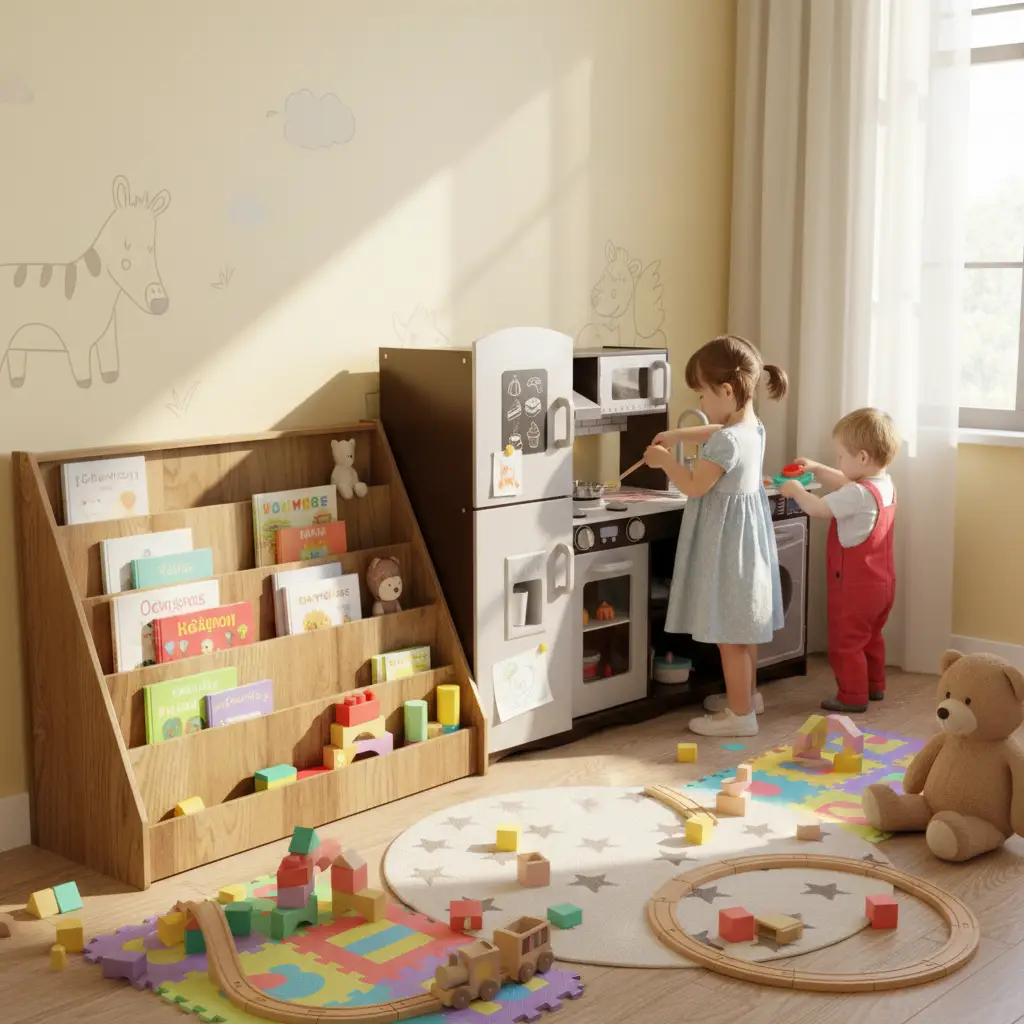 Kids Toy Storage & Pretend Play Kitchen Bundle by DirectDeals