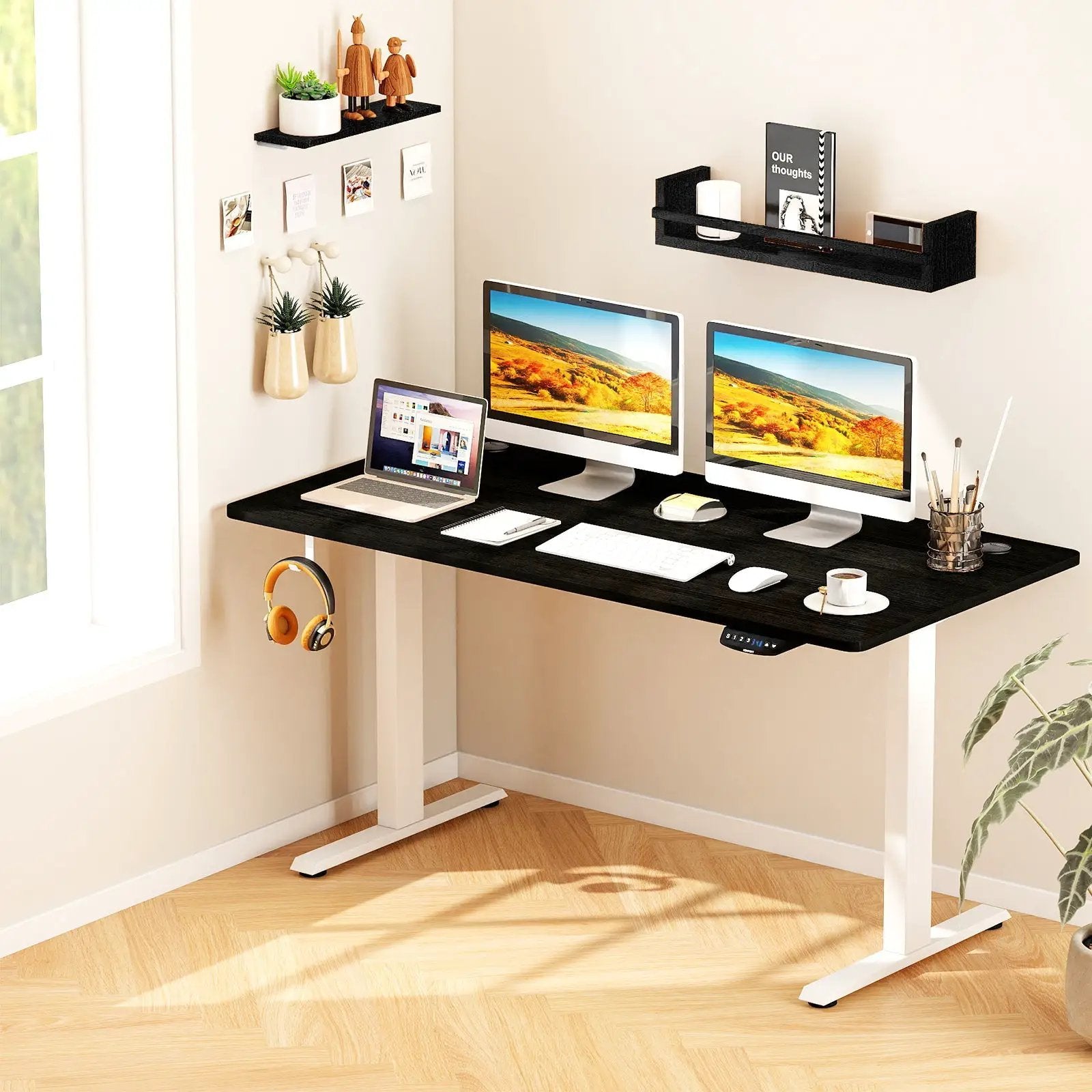 Electric Standing Desk Height Adjustable with 3 Memory Heights Black by DirectDeals