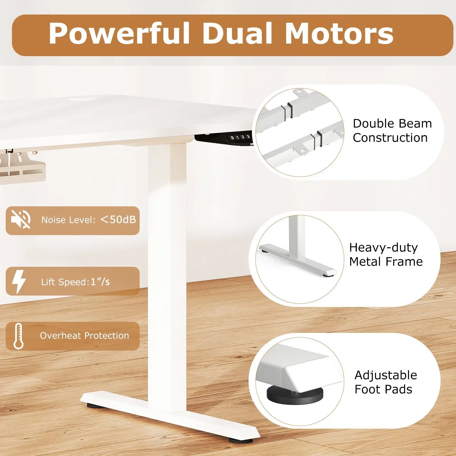 Electric Standing Desk Height Adjustable with 3 Memory Heights White by DirectDeals