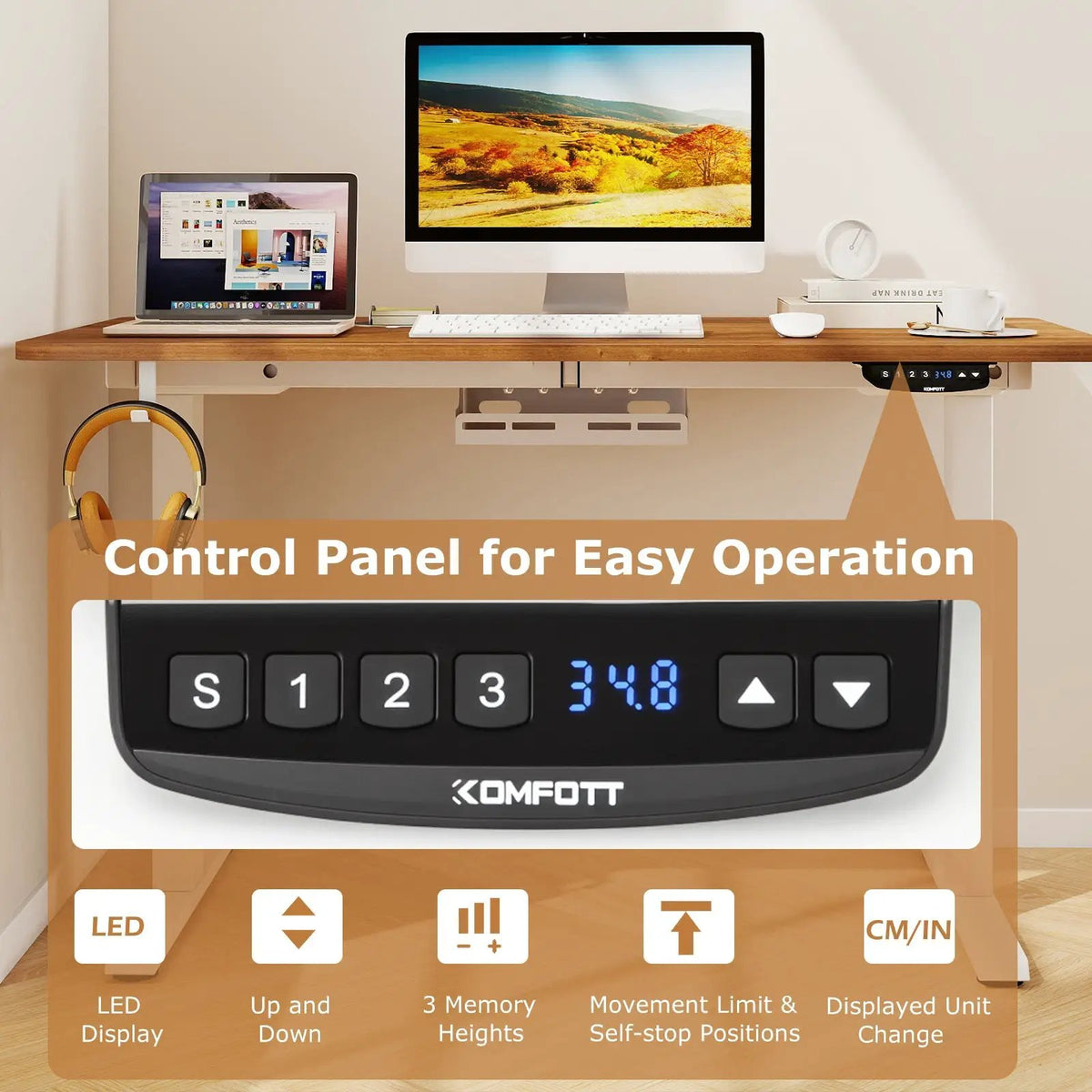 Electric Standing Desk Height Adjustable with 3 Memory Heights Walnut, photo 19 of 24