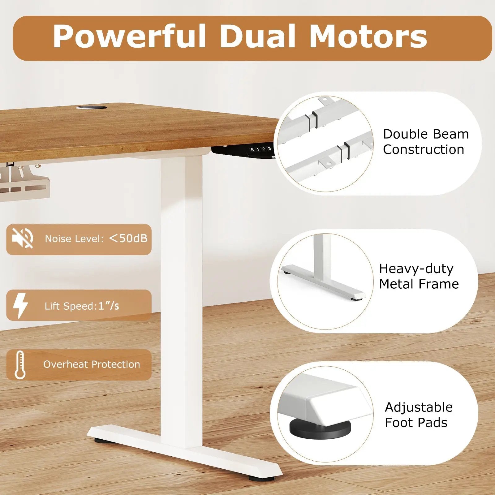 Electric Standing Desk Height Adjustable with 3 Memory Heights Walnut by DirectDeals