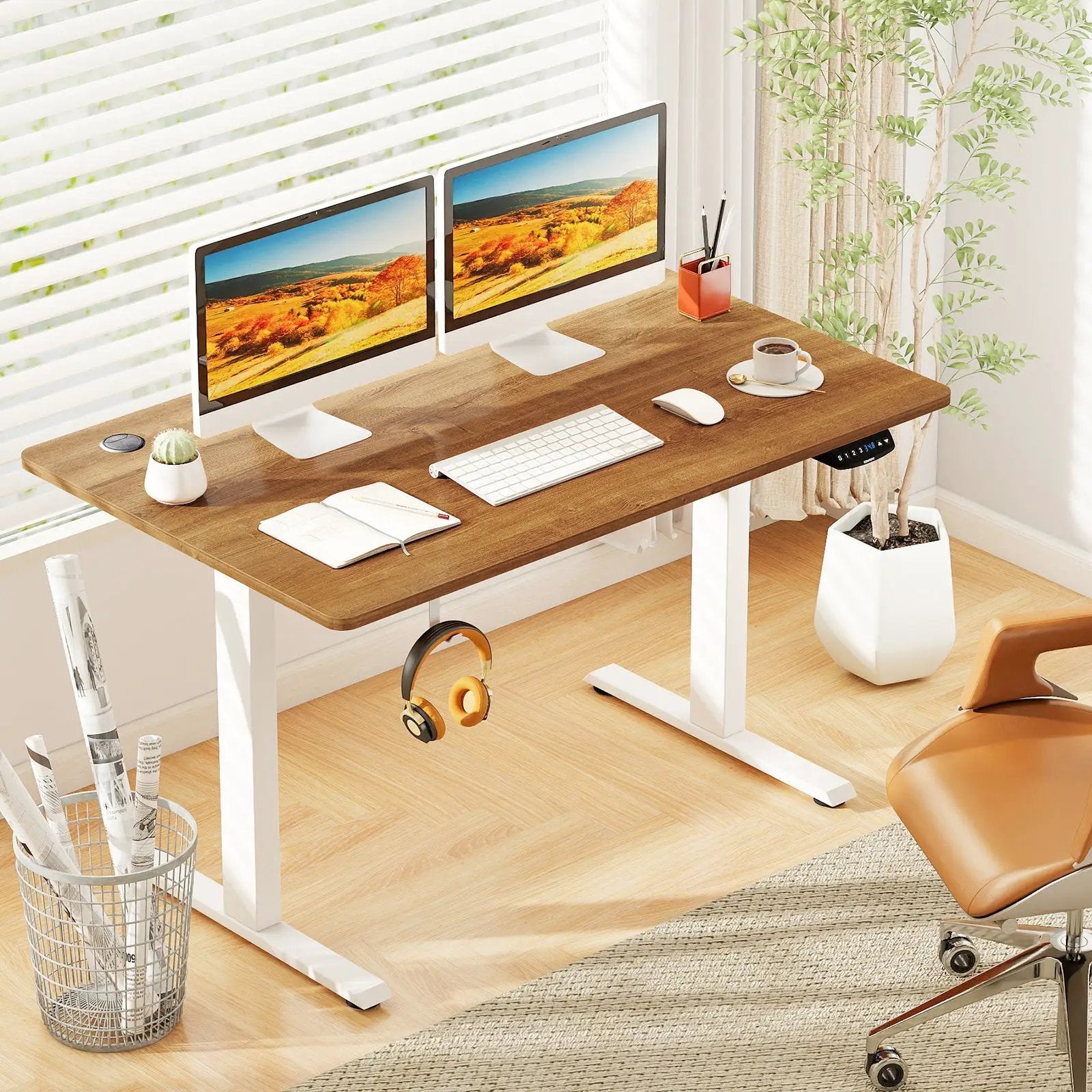 Electric Standing Desk Height Adjustable with 3 Memory Heights Walnut by DirectDeals