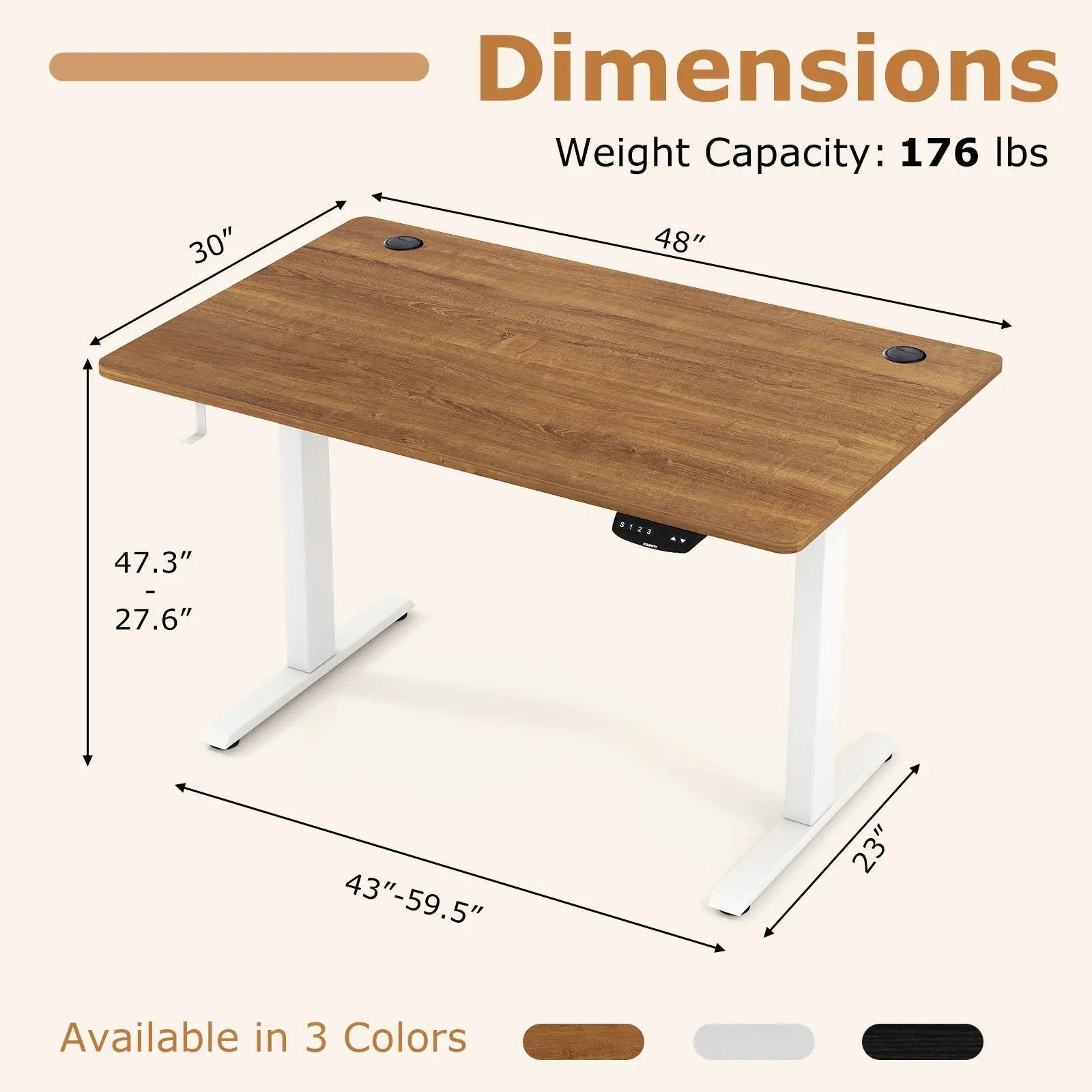 Electric Standing Desk Height Adjustable with 3 Memory Heights Walnut by DirectDeals