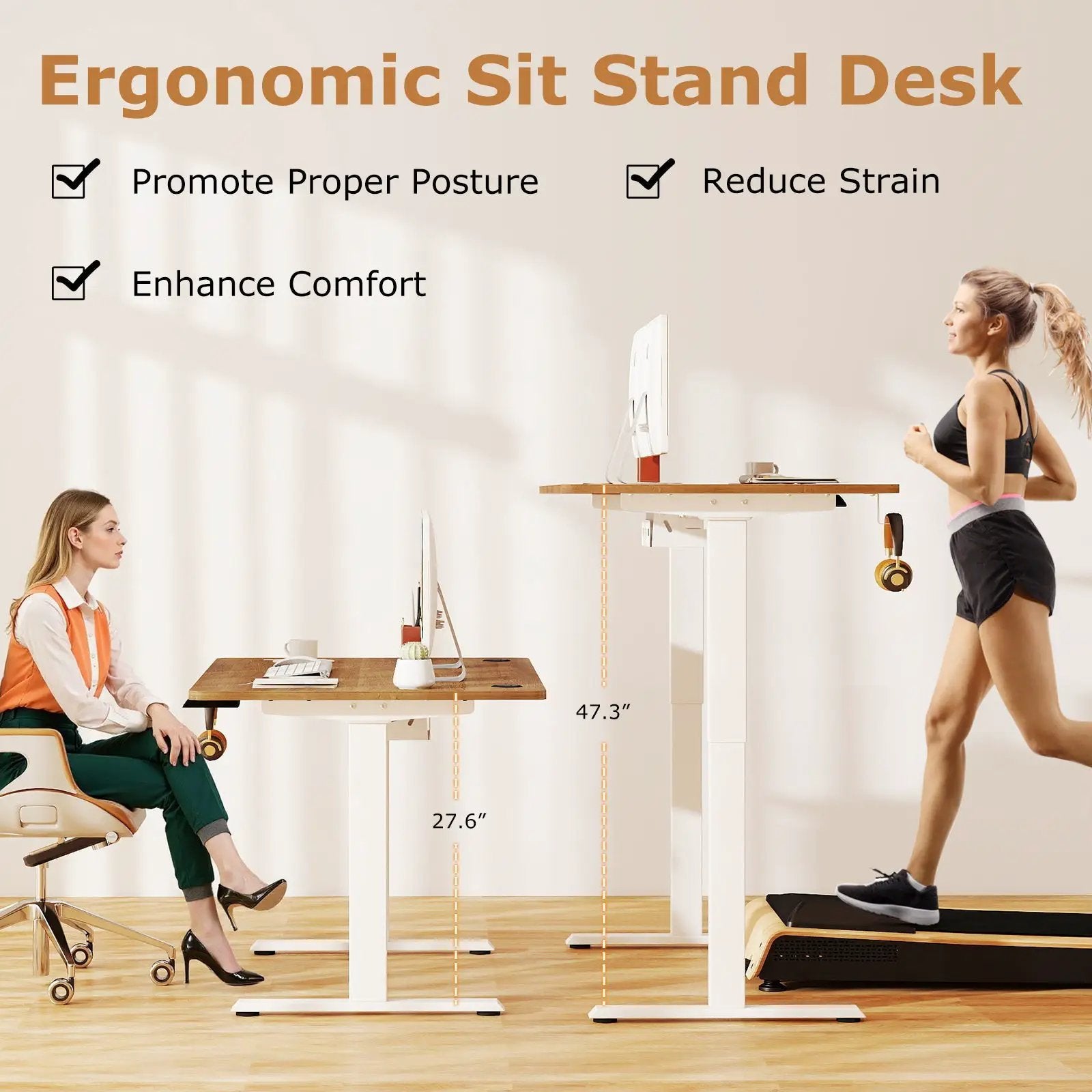 Electric Standing Desk Height Adjustable with 3 Memory Heights Walnut by DirectDeals