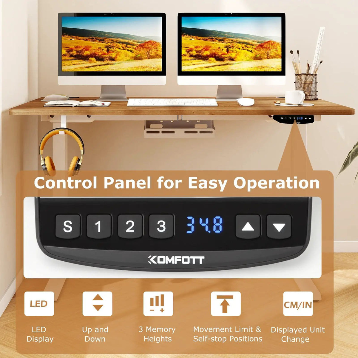 Electric Standing Desk Height Adjustable with 3 Memory Heights Walnut, photo 20 of 24