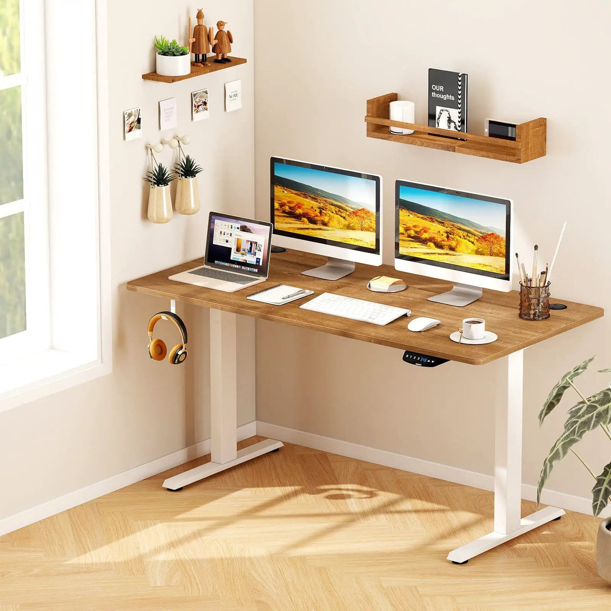 Electric Standing Desk Height Adjustable with 3 Memory Heights Walnut, photo 3 of 24