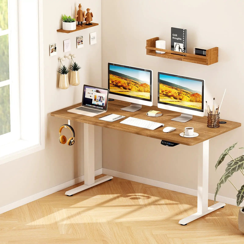Electric Standing Desk Height Adjustable with 3 Memory Heights Walnut by DirectDeals
