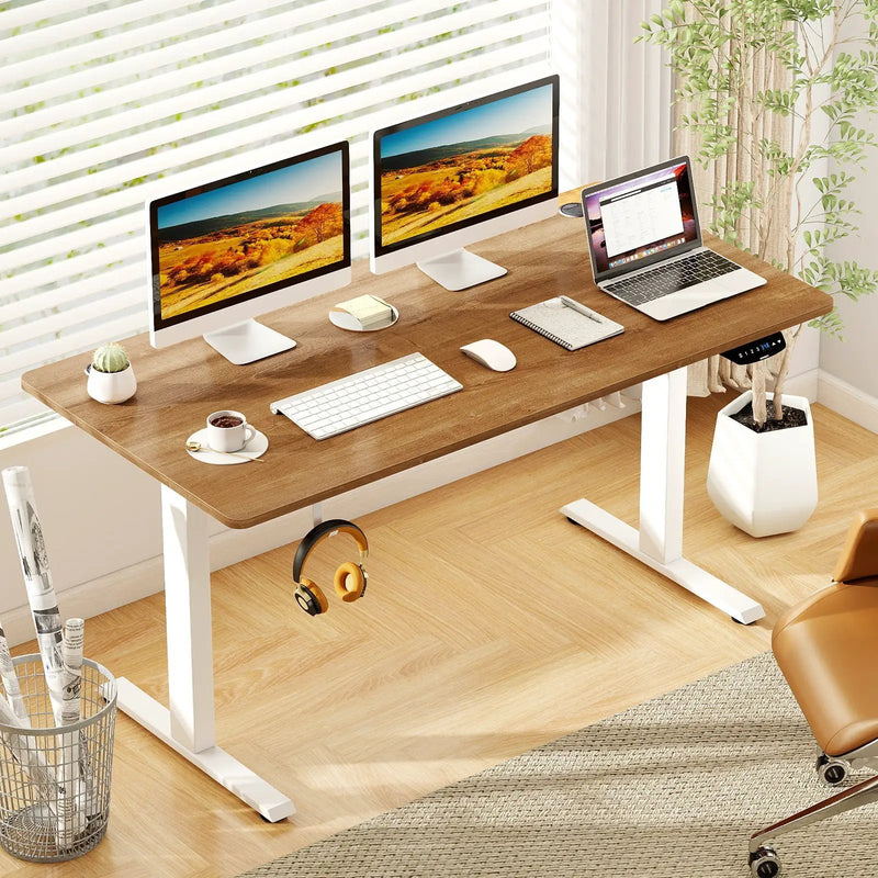 Electric Standing Desk Height Adjustable with 3 Memory Heights Walnut by DirectDeals