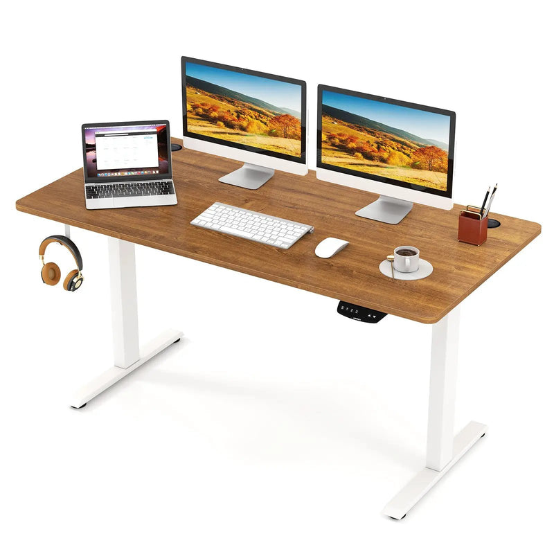 Electric Standing Desk Height Adjustable with 3 Memory Heights Walnut by DirectDeals