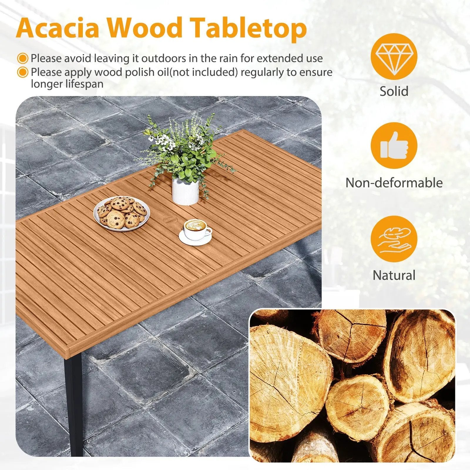 7-Pieces Patio Dining Table Set Acacia Wood Table and 6 Armchairs by DirectDeals