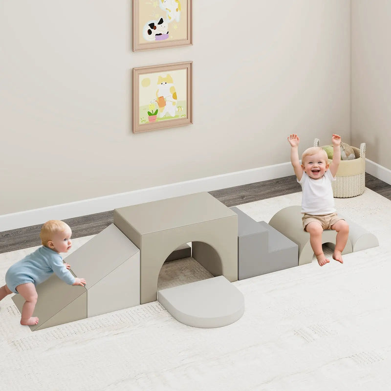 7-Piece Soft Foam Toddler Climbing Blocks Set PU Leather for 1+ Year Old by DirectDeals