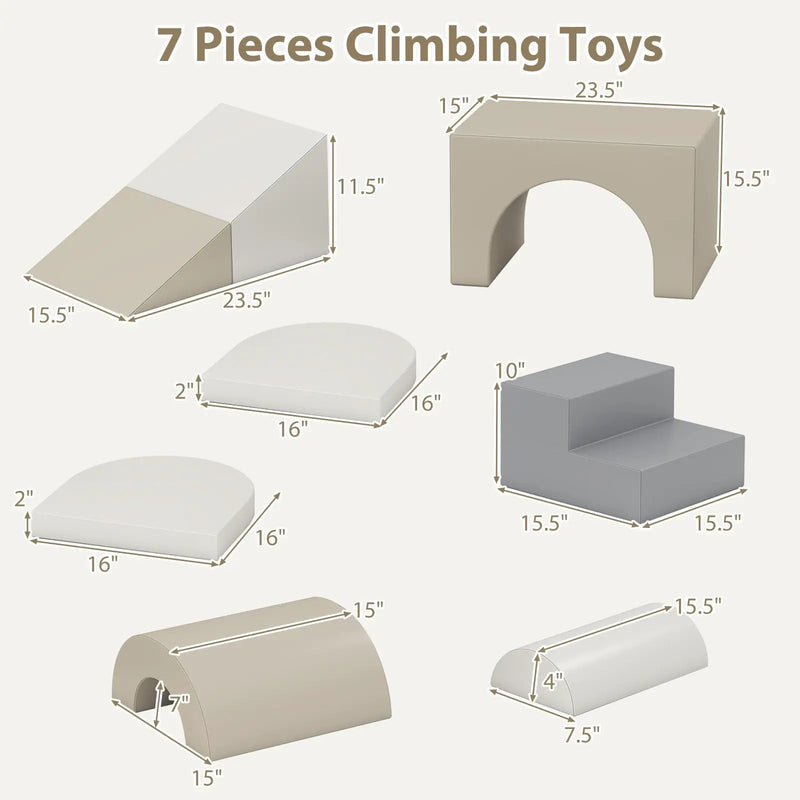 7-Piece Soft Foam Toddler Climbing Blocks Set PU Leather for 1+ Year Old by DirectDeals