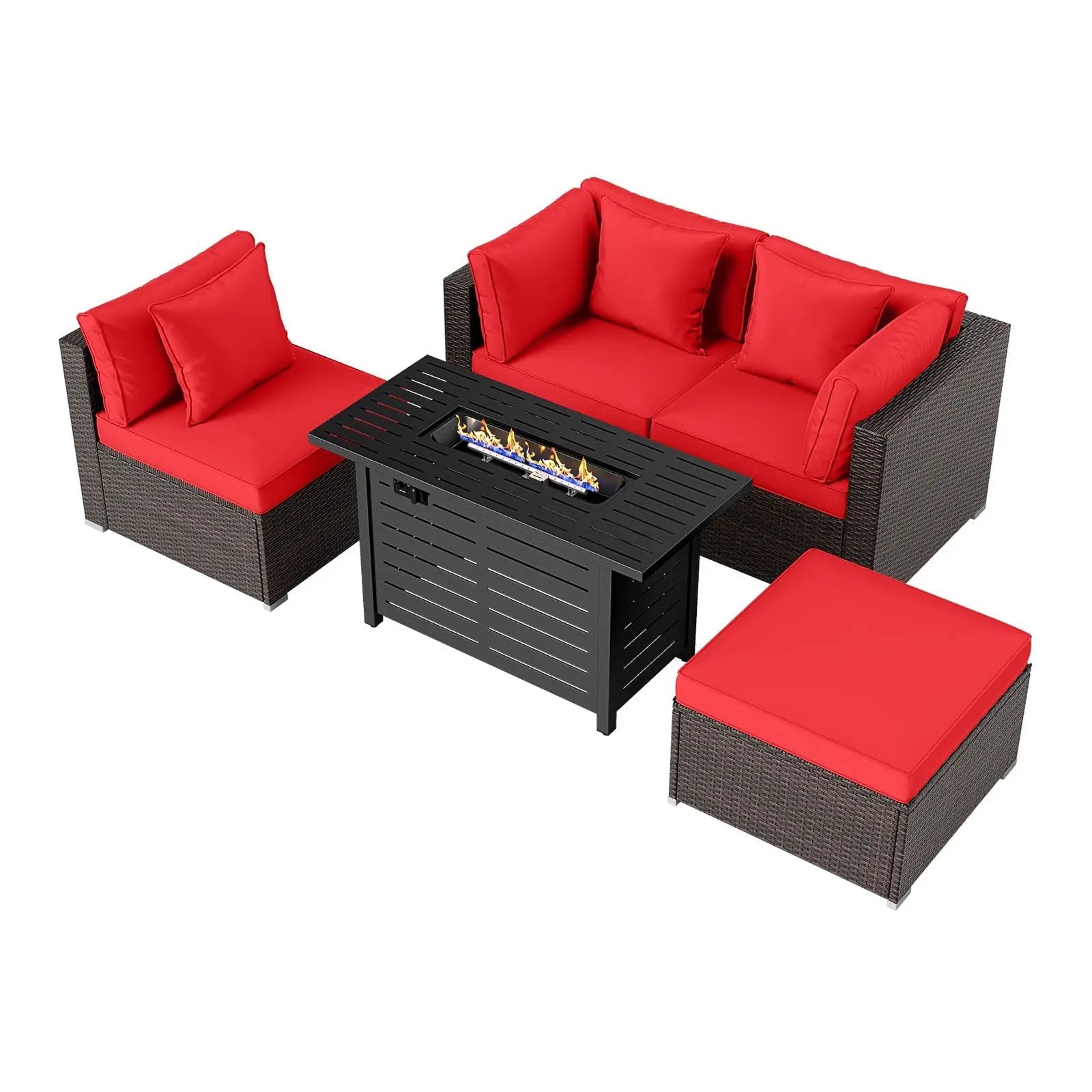 Heavy-duty Frame Rattan Sofa Set with 60000 BTU Firepit Table by DirectDeals