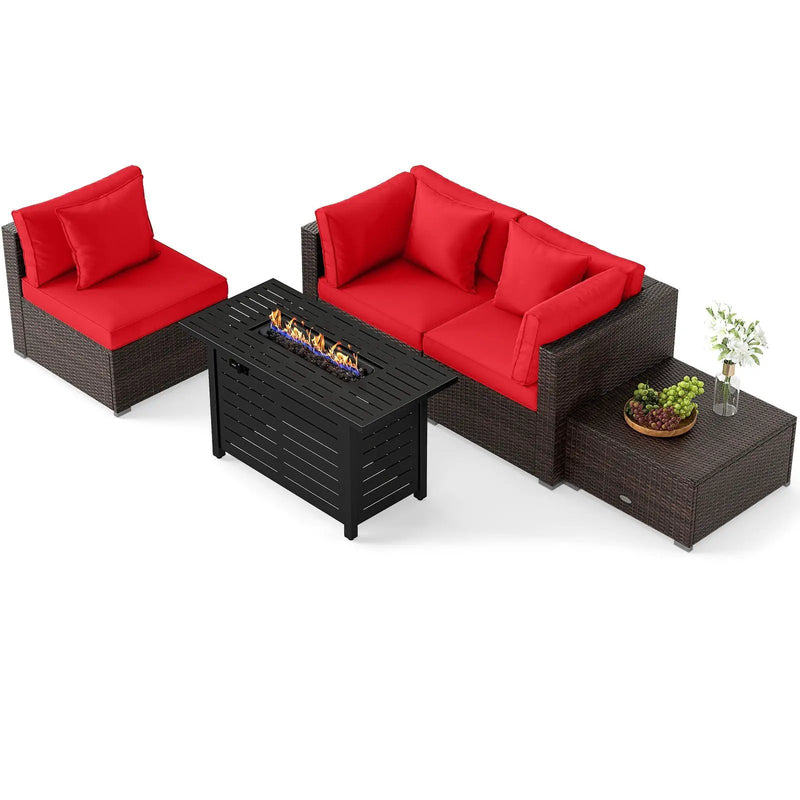 Heavy-duty Frame Rattan Sofa Set with 60000 BTU Firepit Table by DirectDeals