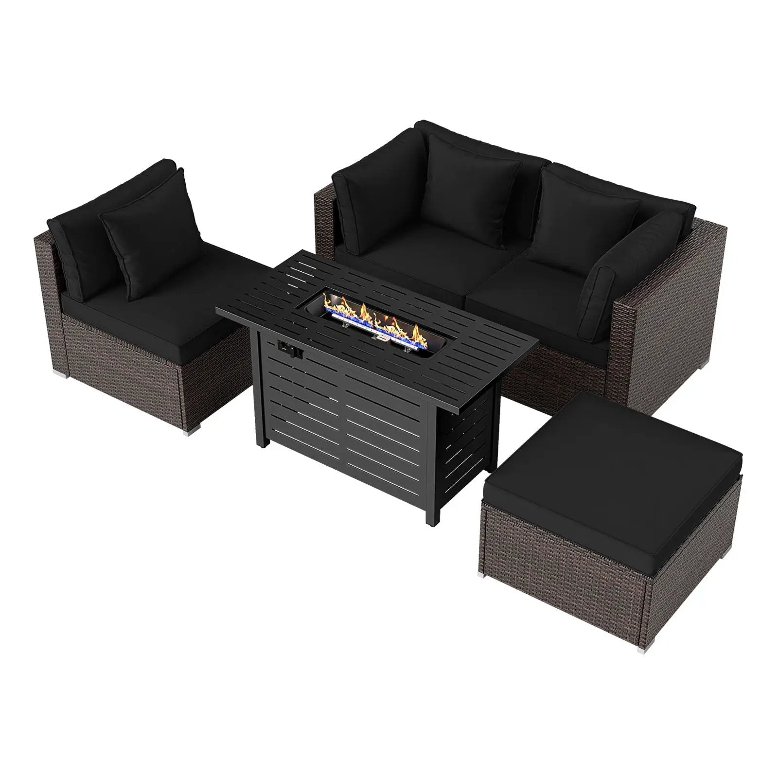Heavy-duty Frame Rattan Sofa Set with 60000 BTU Firepit Table by DirectDeals