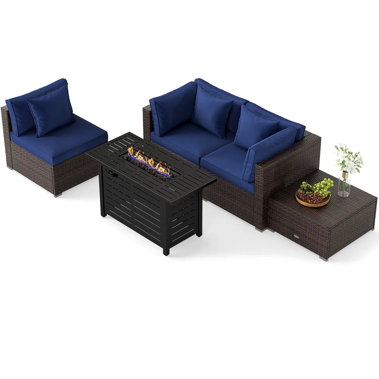 Heavy-duty Frame Rattan Sofa Set with 60000 BTU Firepit Table by DirectDeals