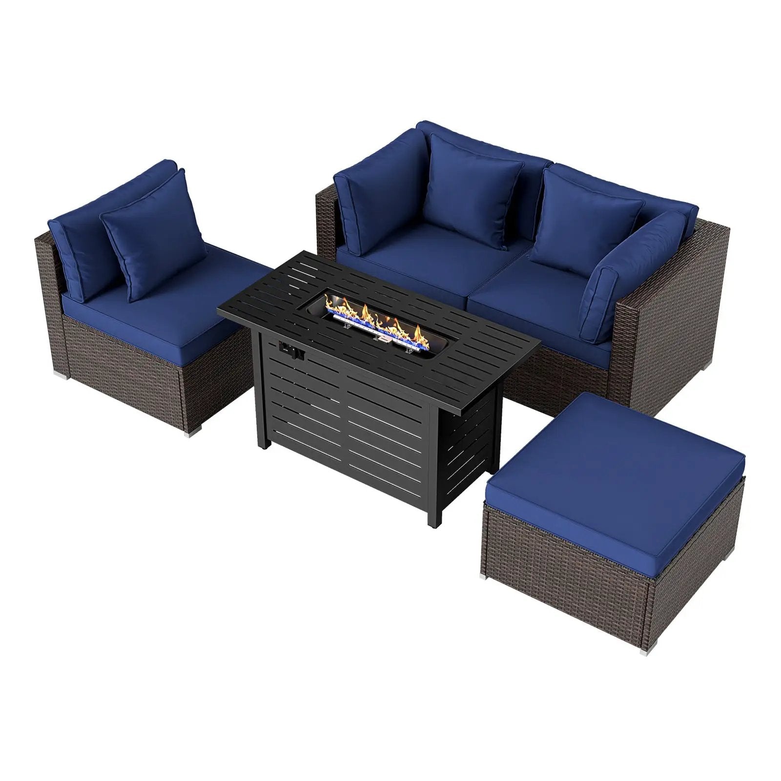 Heavy-duty Frame Rattan Sofa Set with 60000 BTU Firepit Table by DirectDeals