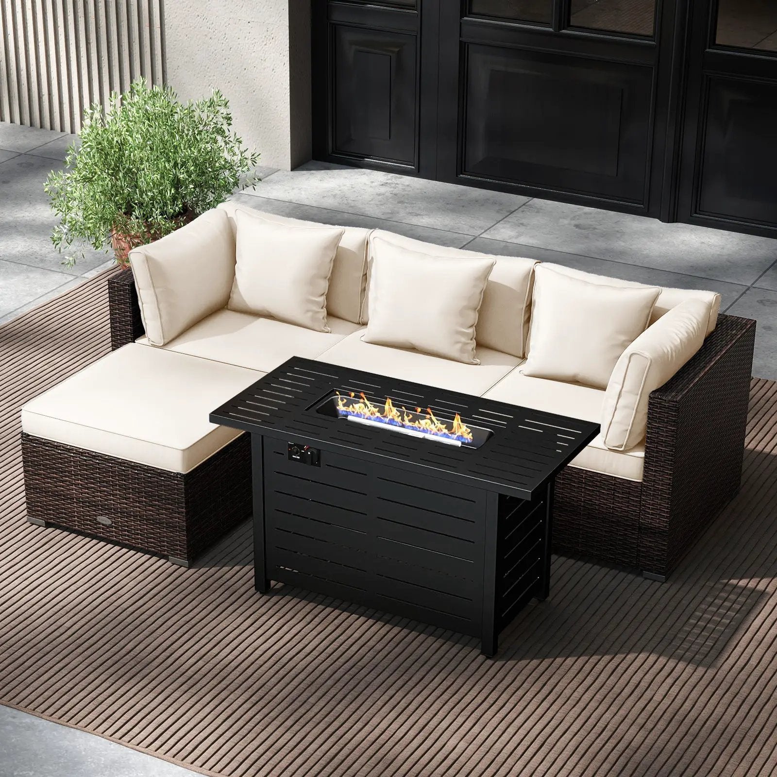 Heavy-duty Frame Rattan Sofa Set with 60000 BTU Firepit Table by DirectDeals