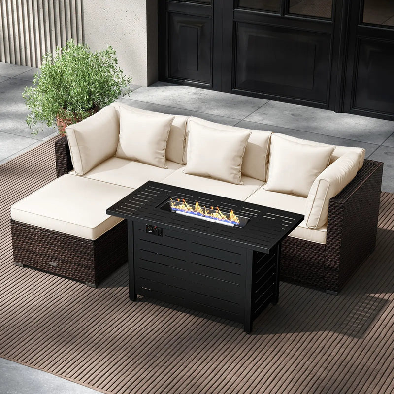 Heavy-duty Frame Rattan Sofa Set with 60000 BTU Firepit Table by DirectDeals