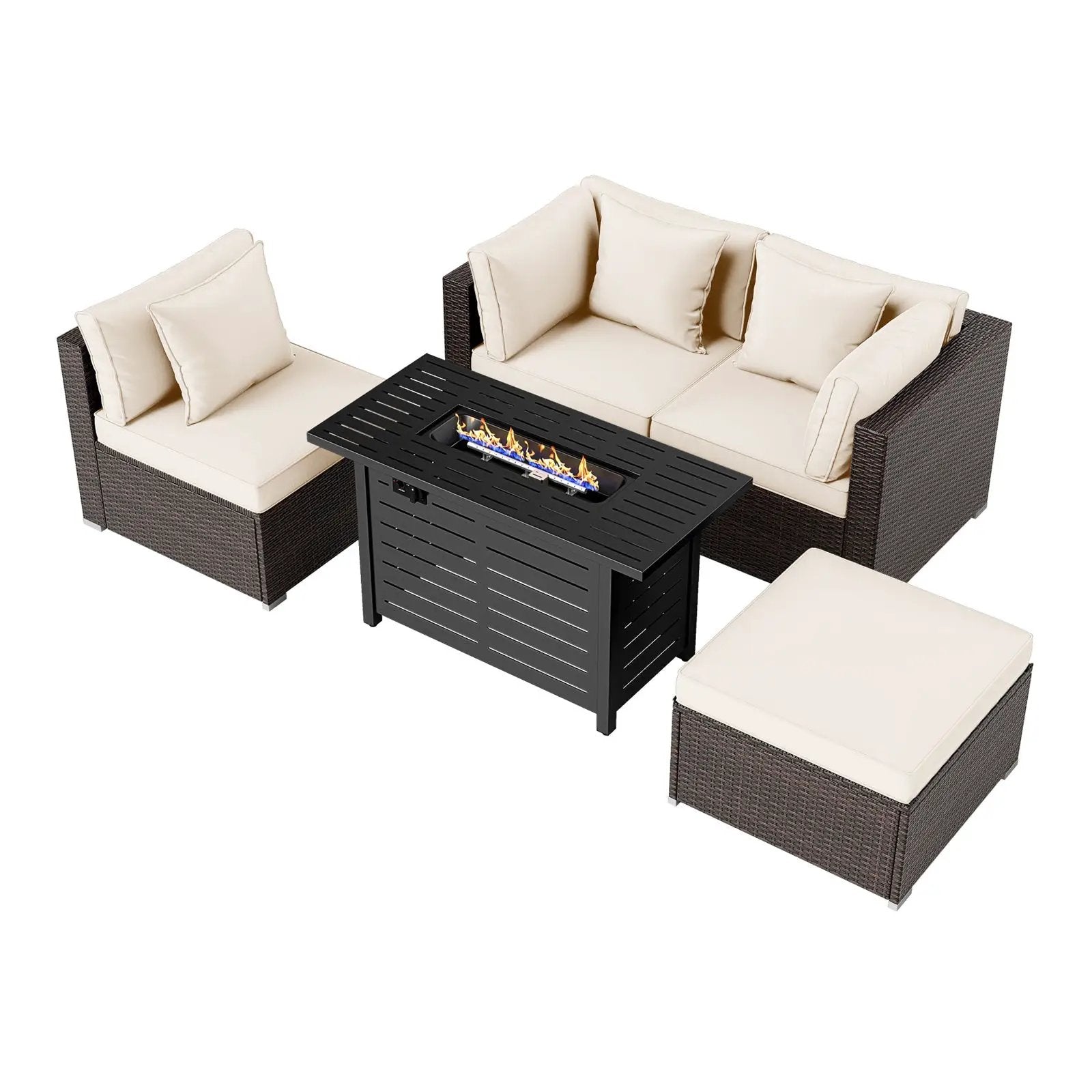 Heavy-duty Frame Rattan Sofa Set with 60000 BTU Firepit Table by DirectDeals
