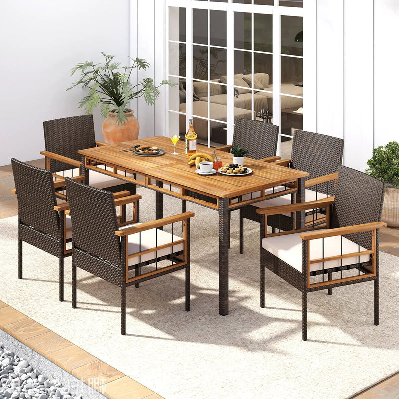 7 Pieces PE Wicker Patio Dining Set for Garden and Backyard by DirectDeals