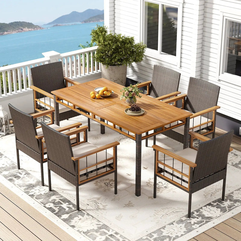 7 Pieces PE Wicker Patio Dining Set for Garden and Backyard by DirectDeals