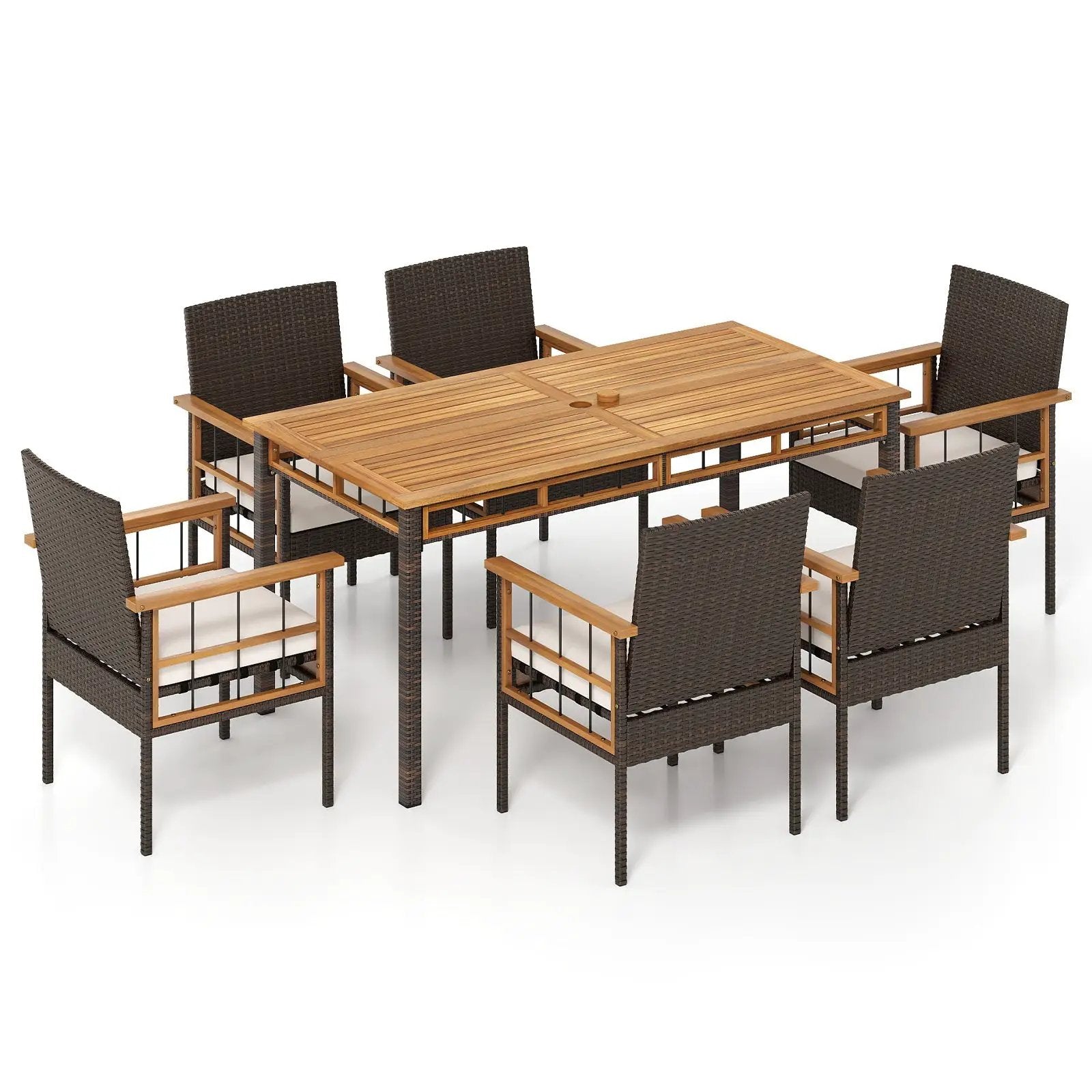 7 Pieces PE Wicker Patio Dining Set for Garden and Backyard by DirectDeals