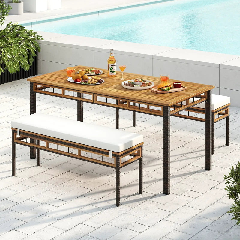 3 Pieces Acacia Wood Patio Dining Set for Deck and Backyard by DirectDeals