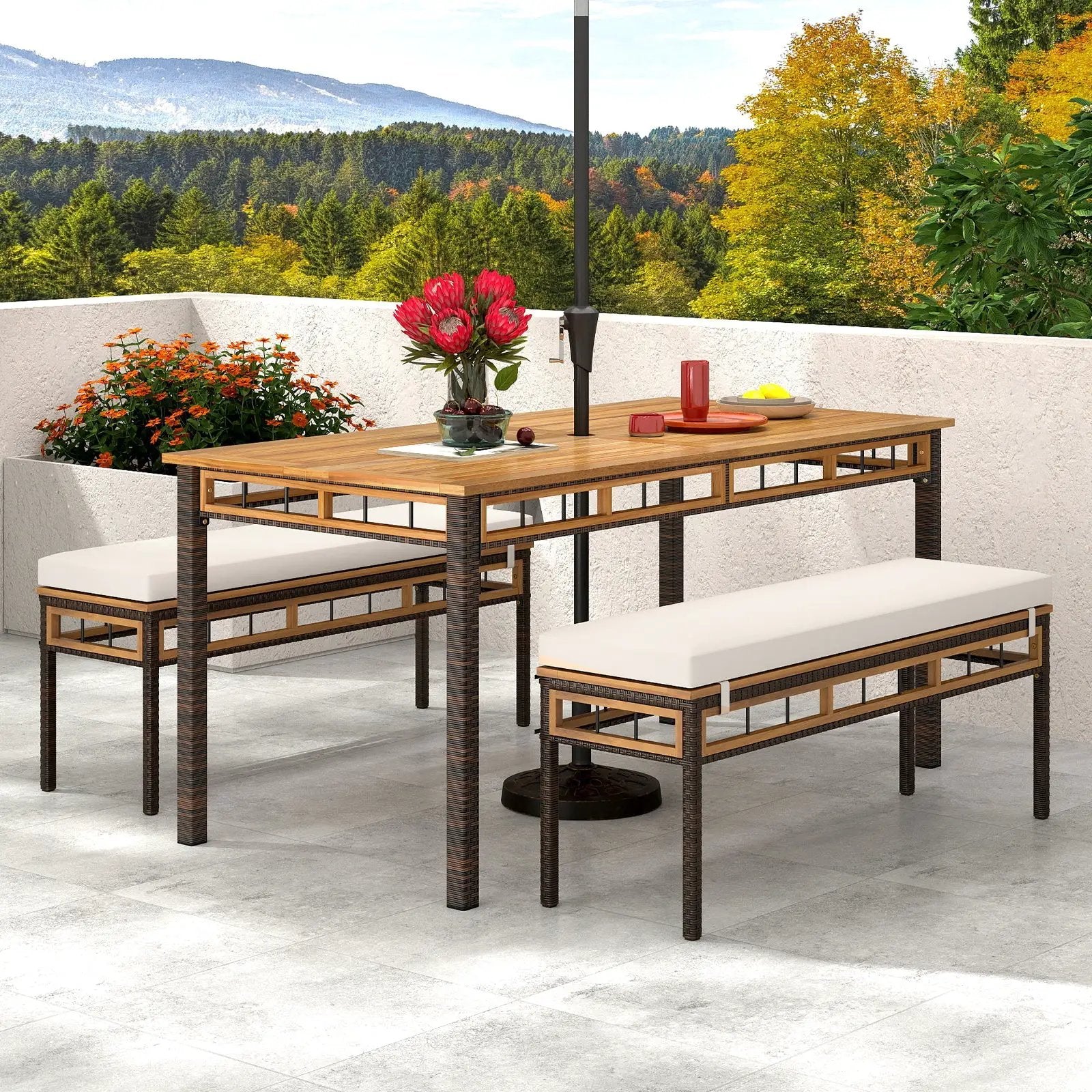 3 Pieces Acacia Wood Patio Dining Set for Deck and Backyard by DirectDeals