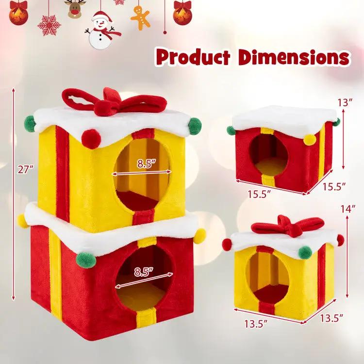 Cat Furniture Set with 58 Inch Tall Cat Tree Tower and 2 Gift Box Shaped Cute Christmas Cat House by DirectDeals