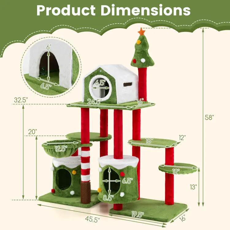 Cat Furniture Set with 58 Inch Tall Cat Tree Tower and 2 Gift Box Shaped Cute Christmas Cat House by DirectDeals