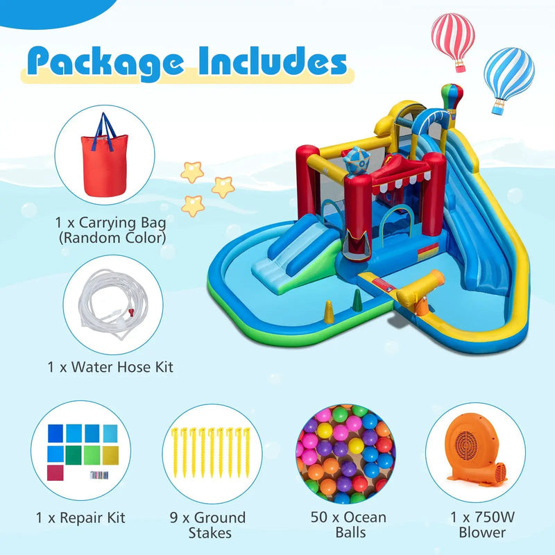 Inflatable Water Park with Splash Pool 50 Ocean Balls and 750W Blower by DirectDeals